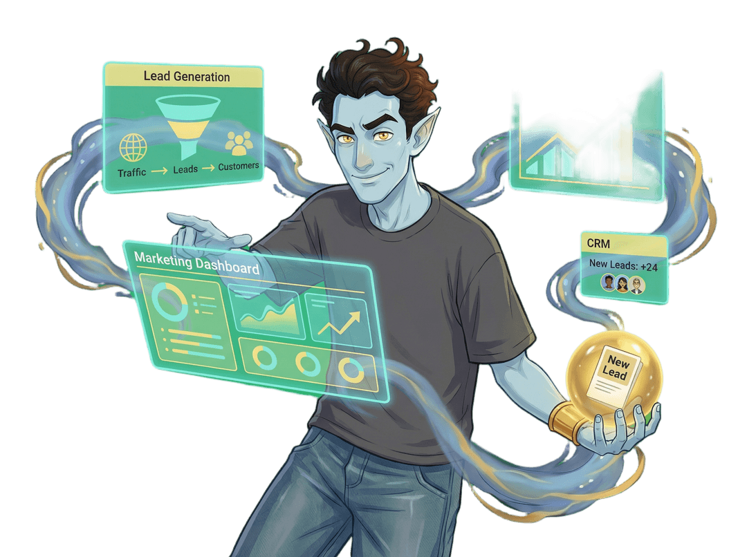 Marketing Genie with dashboards and CRM tools